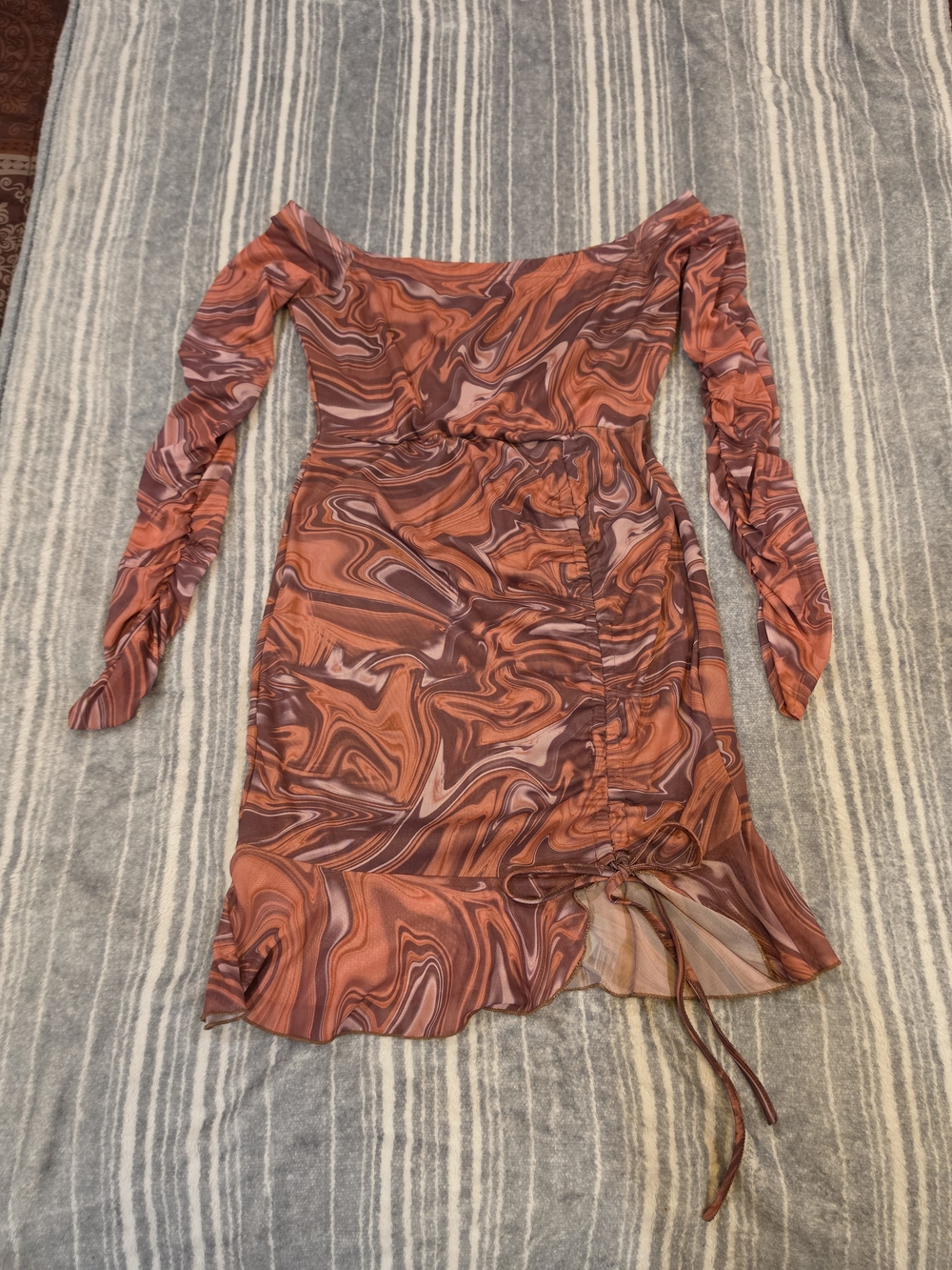 SHEIN Rust Marble Off-Shoulder Long Sleeve Dress